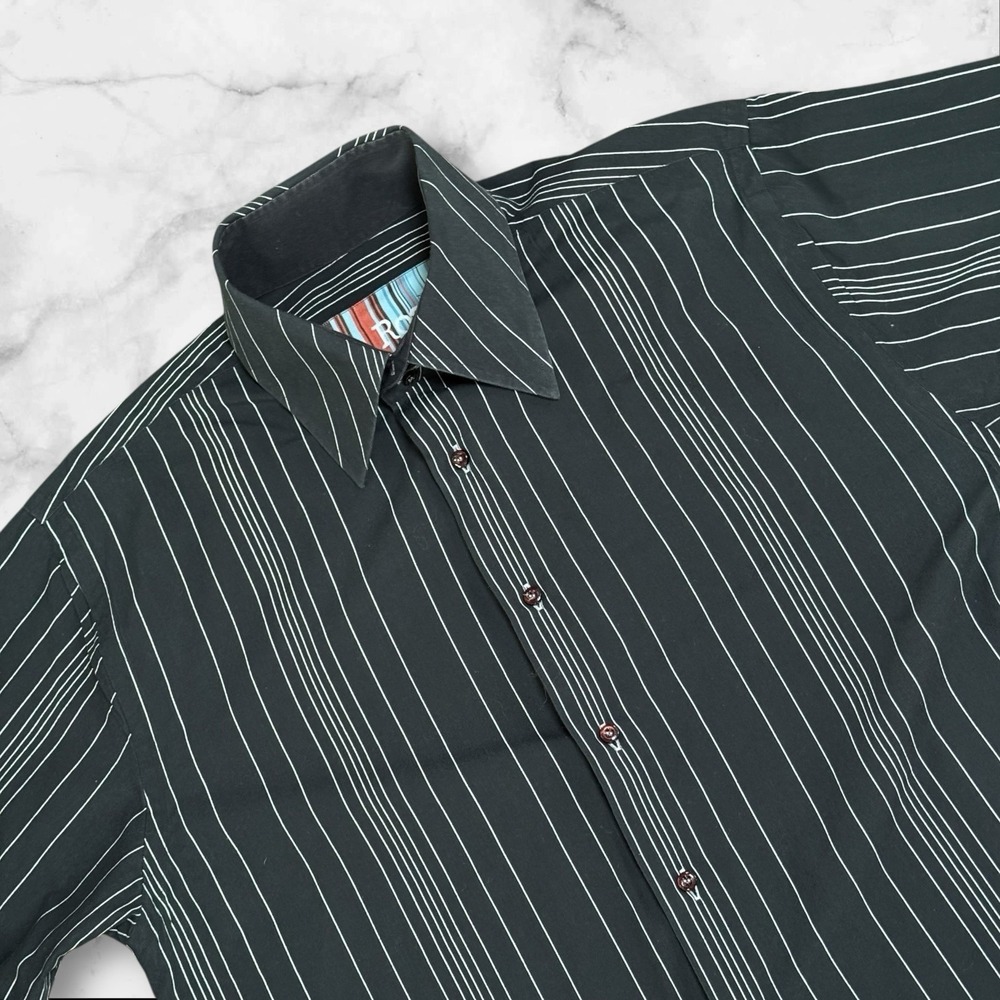 ROAR Cowboy Shirt Men's Sz Large Black Striped LS Collared Button Up Valentino